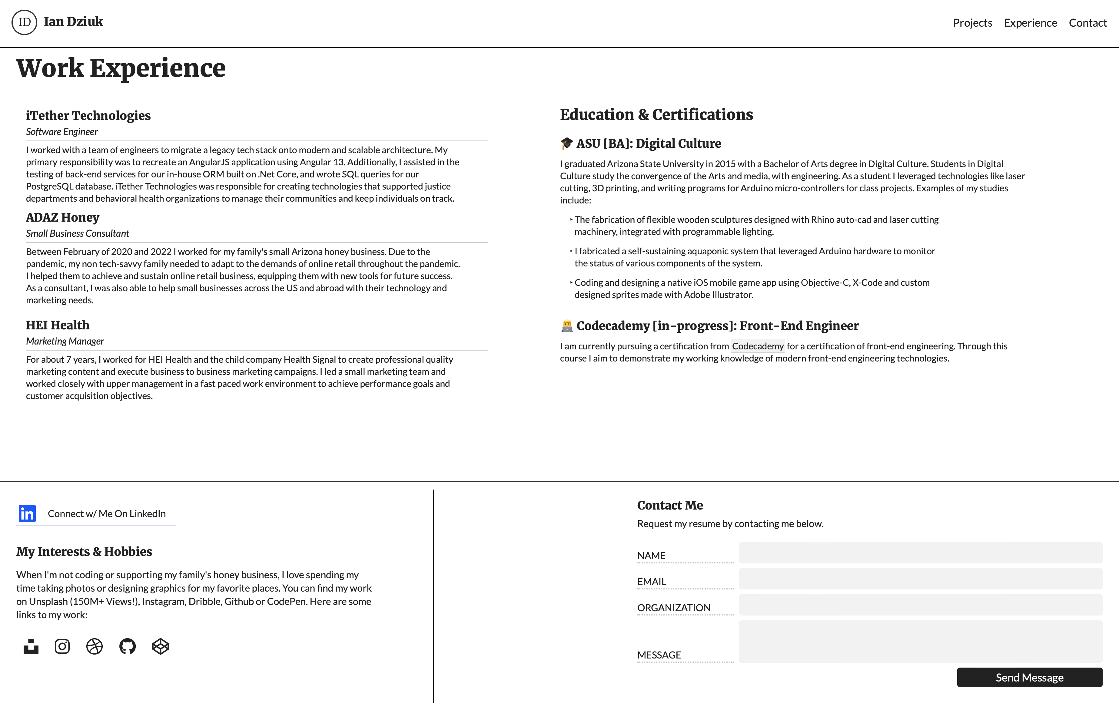 Ian Dziuk, Software Developer Portfolio